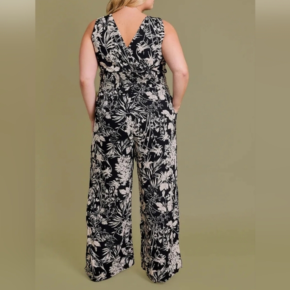Floral V-Neck Smocked Waist Jumpsuit - Picture 4 of 9